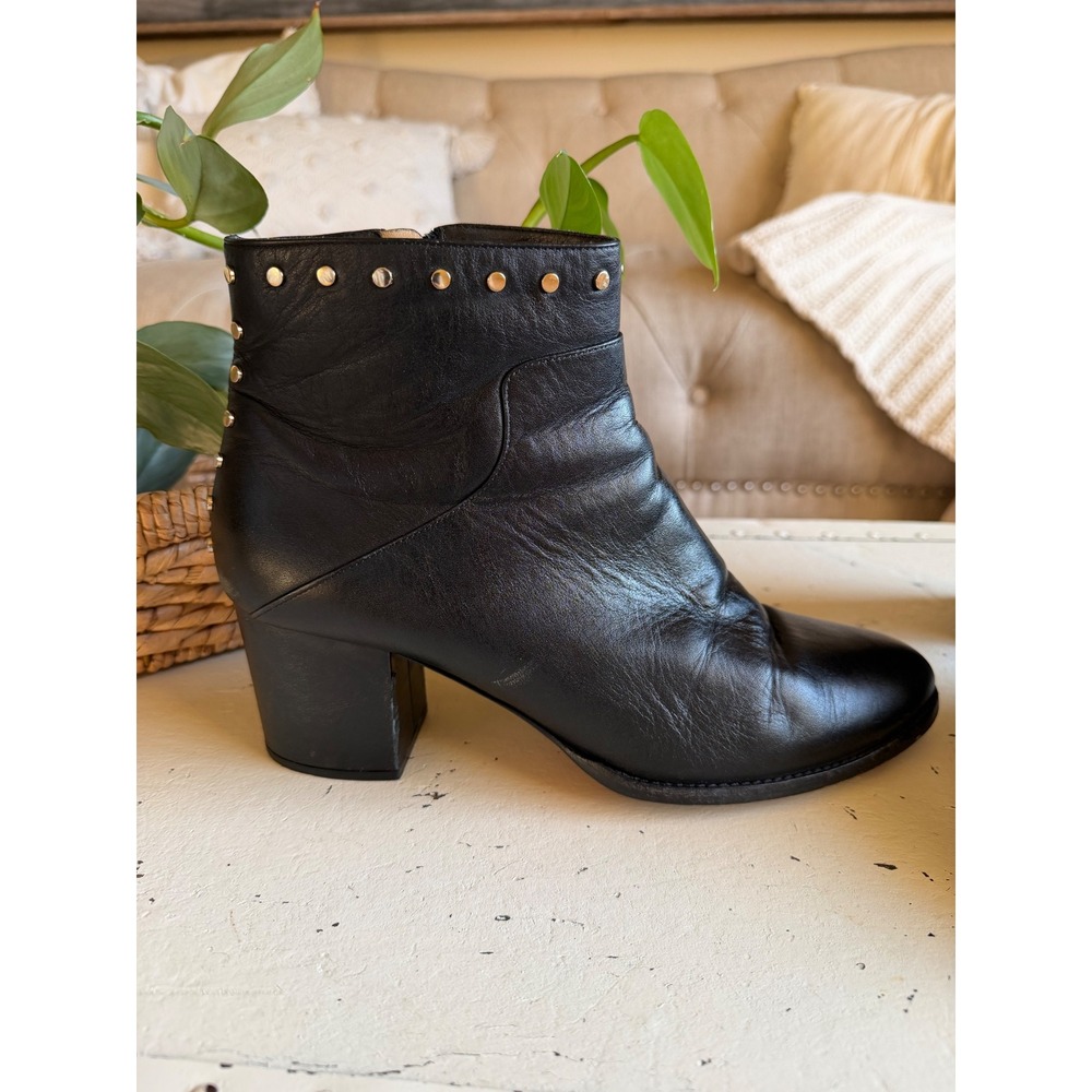 JIMMY CHOO Ankle Boots Black Studded Leather Block Melvin Women's Size 41 1/2 - Picture 5 of 16